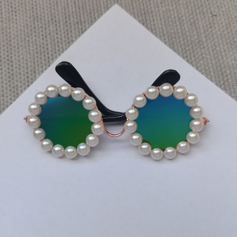 Ochelari pentru animale de companie, ramă circulară din metal cu perle, fabricate manual, pentru câini și pisici, stil japonez-coreean