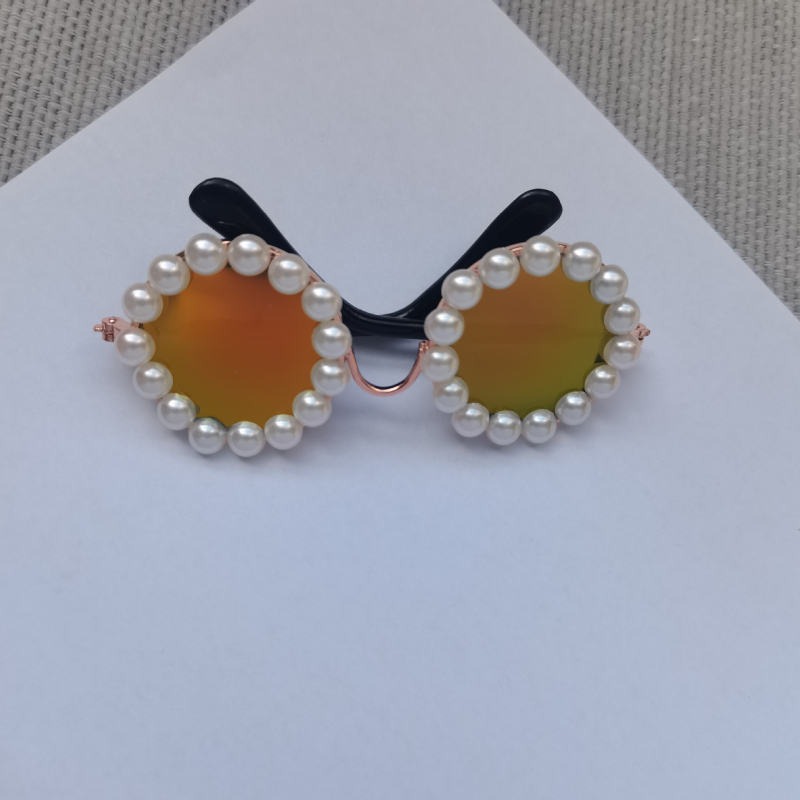 Ochelari pentru animale de companie, ramă circulară din metal cu perle, fabricate manual, pentru câini și pisici, stil japonez-coreean