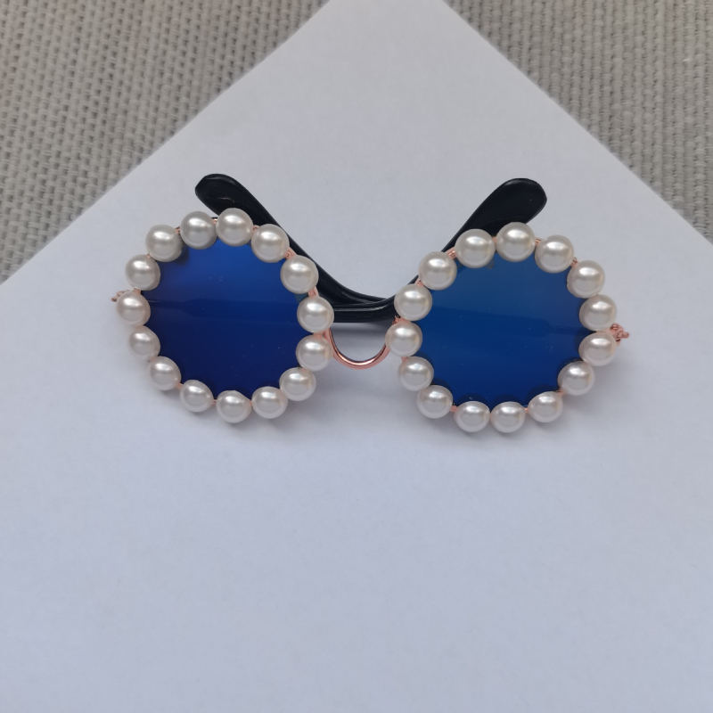 Ochelari pentru animale de companie, ramă circulară din metal cu perle, fabricate manual, pentru câini și pisici, stil japonez-coreean