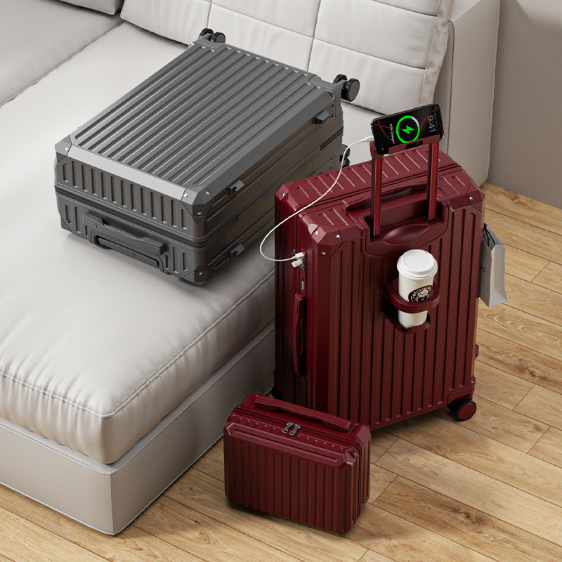 Bagaj cabină, material ABS, deschidere cu fermoar, interfață USB, impermeabil, roți universale