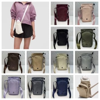 Geantă crossbody din nylon pentru sticla de apă, cu buzunar pentru telefon, cilindrică, impermeabilă, pentru alergare și activități în aer liber