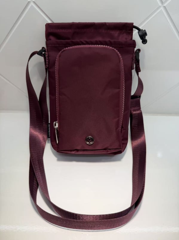 Geantă crossbody din nylon pentru sticla de apă, cu buzunar pentru telefon, cilindrică, impermeabilă, pentru alergare și activități în aer liber