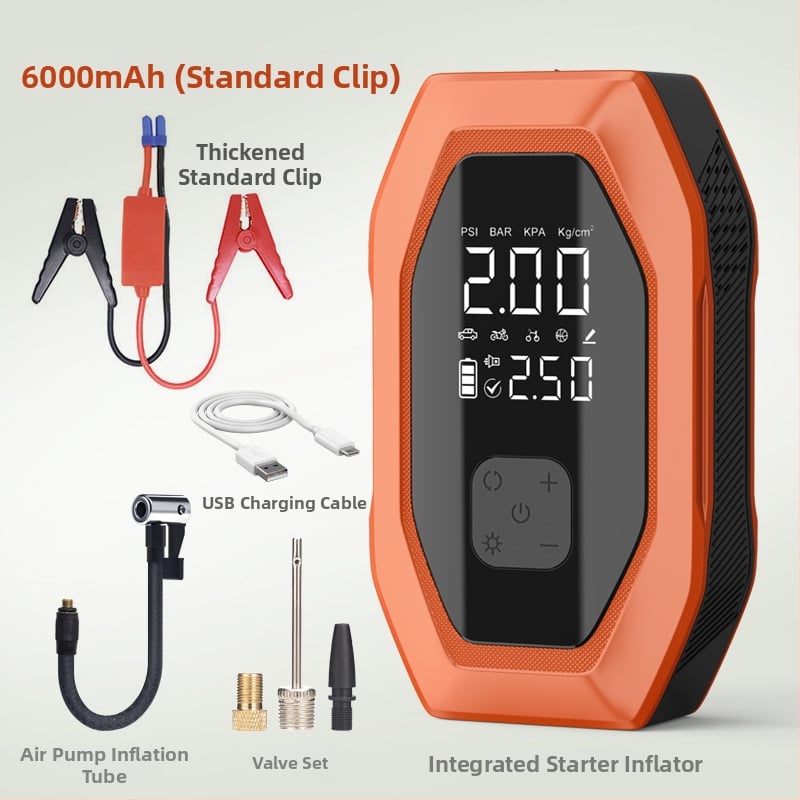 Автомобилно аварийно захранване с безжична помпа за надуване - 12V DC, 6A, под 80W, поток въздуха 35 л/мин, цифров дисплей