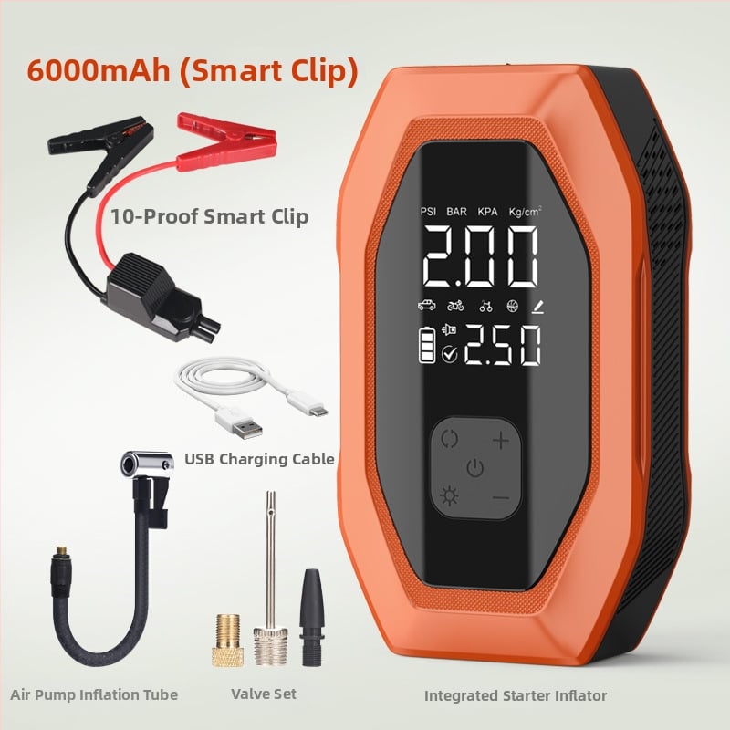 Автомобилно аварийно захранване с безжична помпа за надуване - 12V DC, 6A, под 80W, поток въздуха 35 л/мин, цифров дисплей