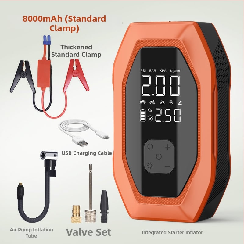 Автомобилно аварийно захранване с безжична помпа за надуване - 12V DC, 6A, под 80W, поток въздуха 35 л/мин, цифров дисплей