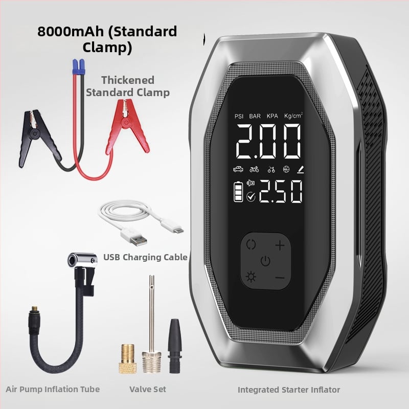 Автомобилно аварийно захранване с безжична помпа за надуване - 12V DC, 6A, под 80W, поток въздуха 35 л/мин, цифров дисплей