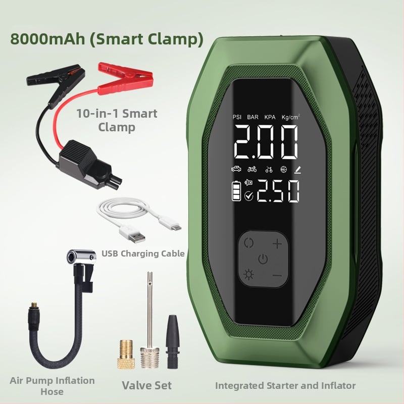Автомобилно аварийно захранване с безжична помпа за надуване - 12V DC, 6A, под 80W, поток въздуха 35 л/мин, цифров дисплей