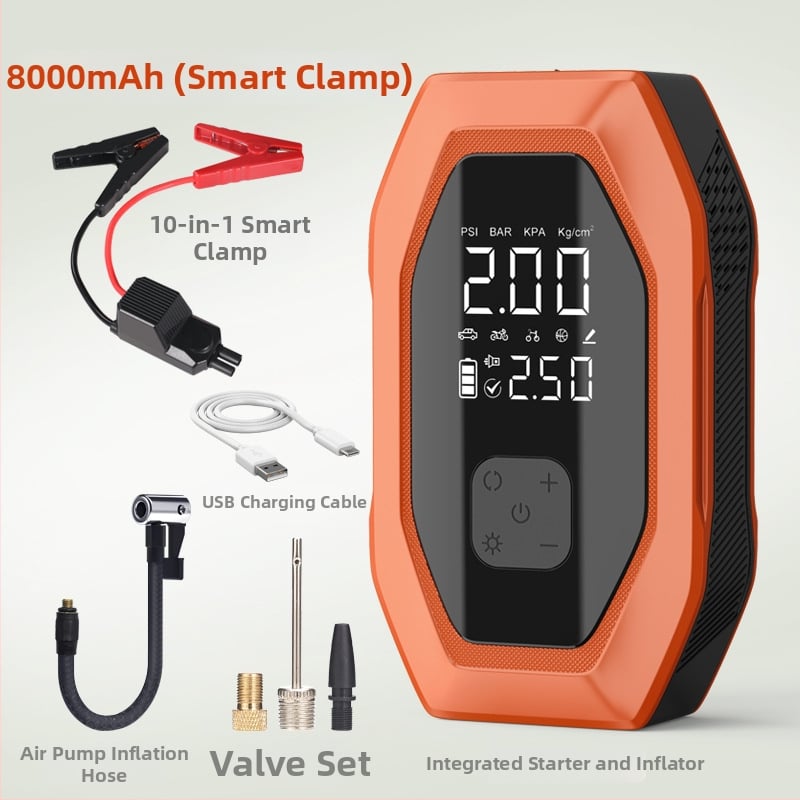 Автомобилно аварийно захранване с безжична помпа за надуване - 12V DC, 6A, под 80W, поток въздуха 35 л/мин, цифров дисплей