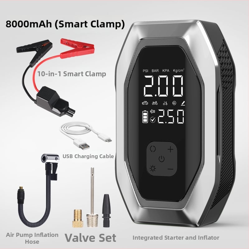 Автомобилно аварийно захранване с безжична помпа за надуване - 12V DC, 6A, под 80W, поток въздуха 35 л/мин, цифров дисплей