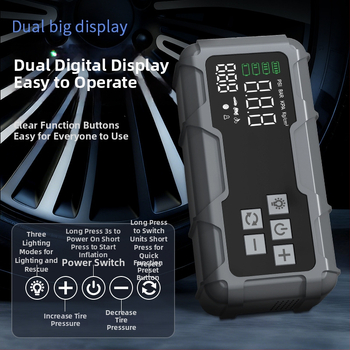 Автомобилен стартер с вградена въздушна помпа – 12V, 720A, 35 л/мин, 80W, цифров дисплей