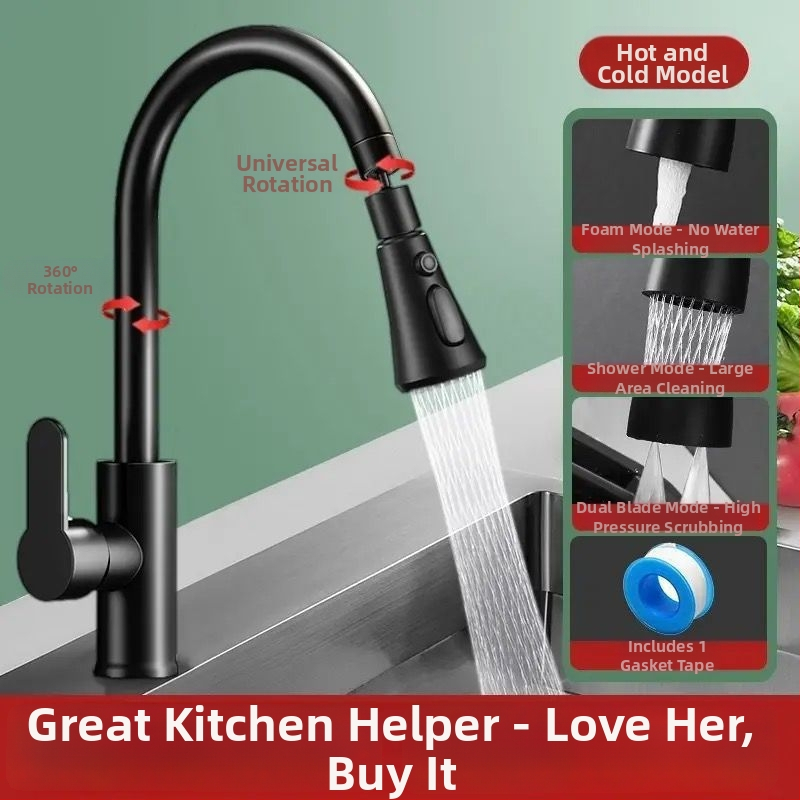 Robinet bucătărie cu apă caldă și rece, jet rotativ, finisaj sablat mat, certificare Watermarks, deschidere spirală, construcție triplă