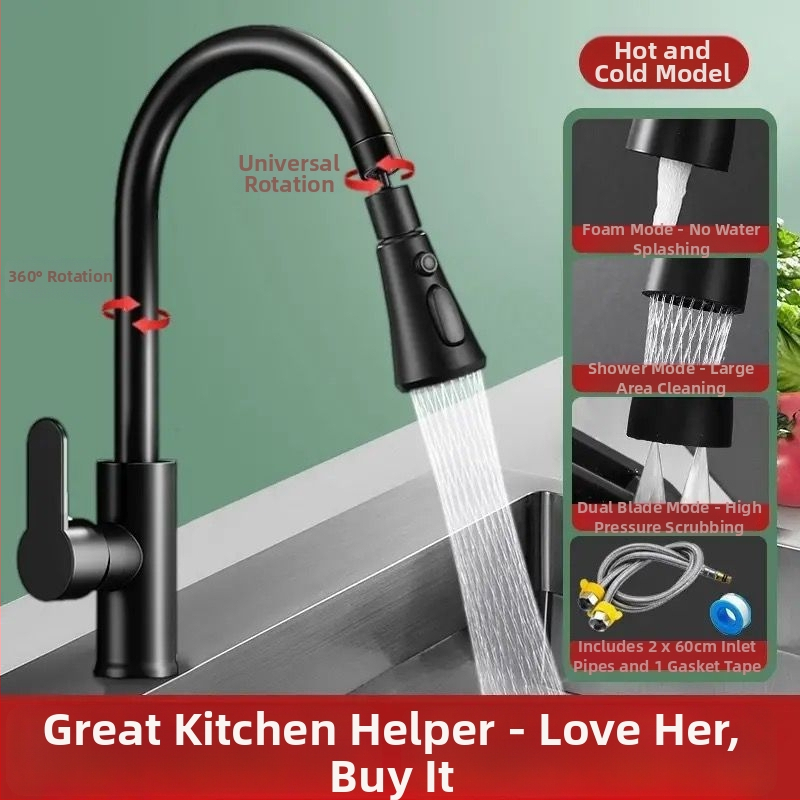 Robinet bucătărie cu apă caldă și rece, jet rotativ, finisaj sablat mat, certificare Watermarks, deschidere spirală, construcție triplă