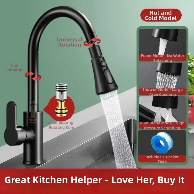 Robinet bucătărie cu apă caldă și rece, jet rotativ, finisaj sablat mat, certificare Watermarks, deschidere spirală, construcție triplă