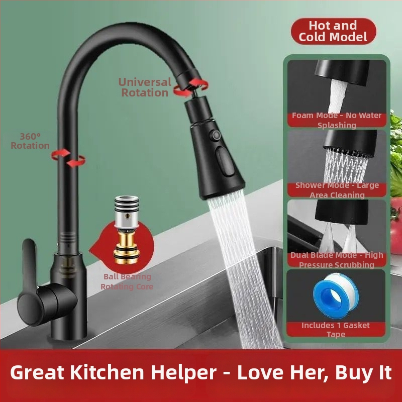 Robinet bucătărie cu apă caldă și rece, jet rotativ, finisaj sablat mat, certificare Watermarks, deschidere spirală, construcție triplă