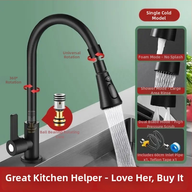 Robinet bucătărie cu apă caldă și rece, jet rotativ, finisaj sablat mat, certificare Watermarks, deschidere spirală, construcție triplă