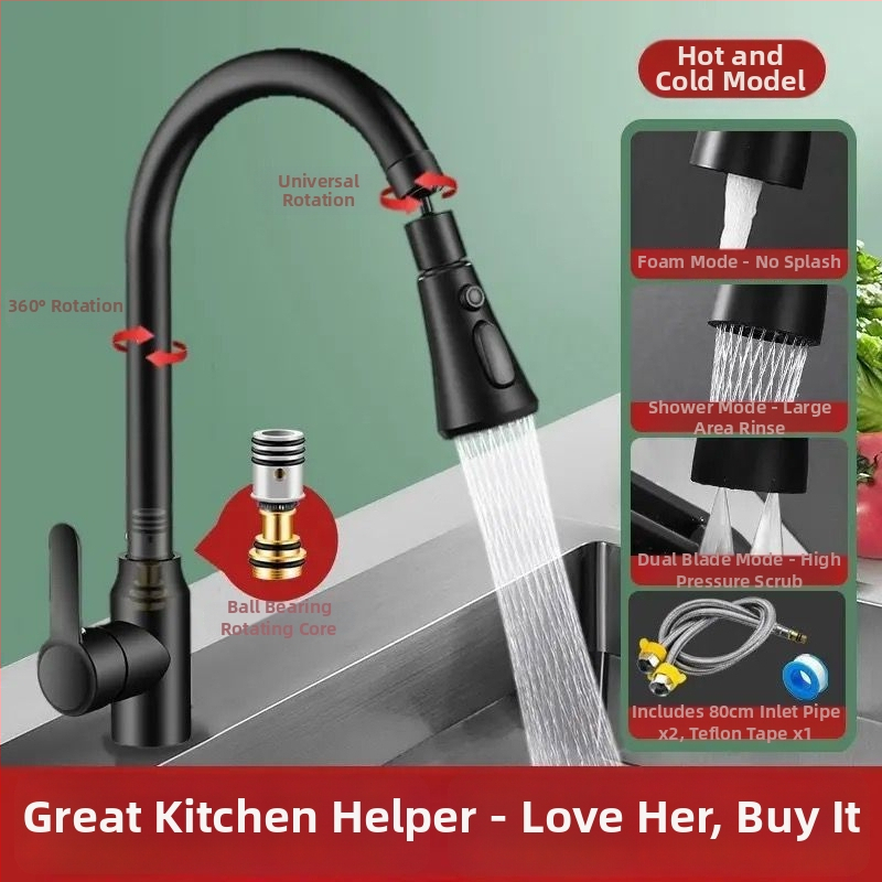 Robinet bucătărie cu apă caldă și rece, jet rotativ, finisaj sablat mat, certificare Watermarks, deschidere spirală, construcție triplă