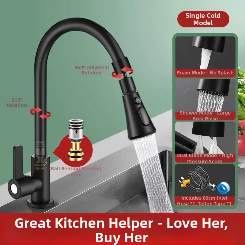 Robinet bucătărie cu apă caldă și rece, jet rotativ, finisaj sablat mat, certificare Watermarks, deschidere spirală, construcție triplă