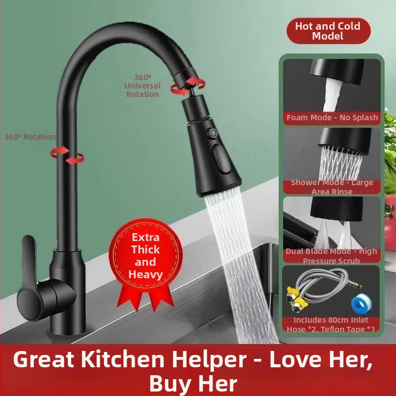 Robinet bucătărie cu apă caldă și rece, jet rotativ, finisaj sablat mat, certificare Watermarks, deschidere spirală, construcție triplă