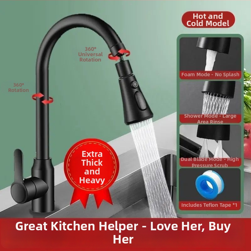 Robinet bucătărie cu apă caldă și rece, jet rotativ, finisaj sablat mat, certificare Watermarks, deschidere spirală, construcție triplă