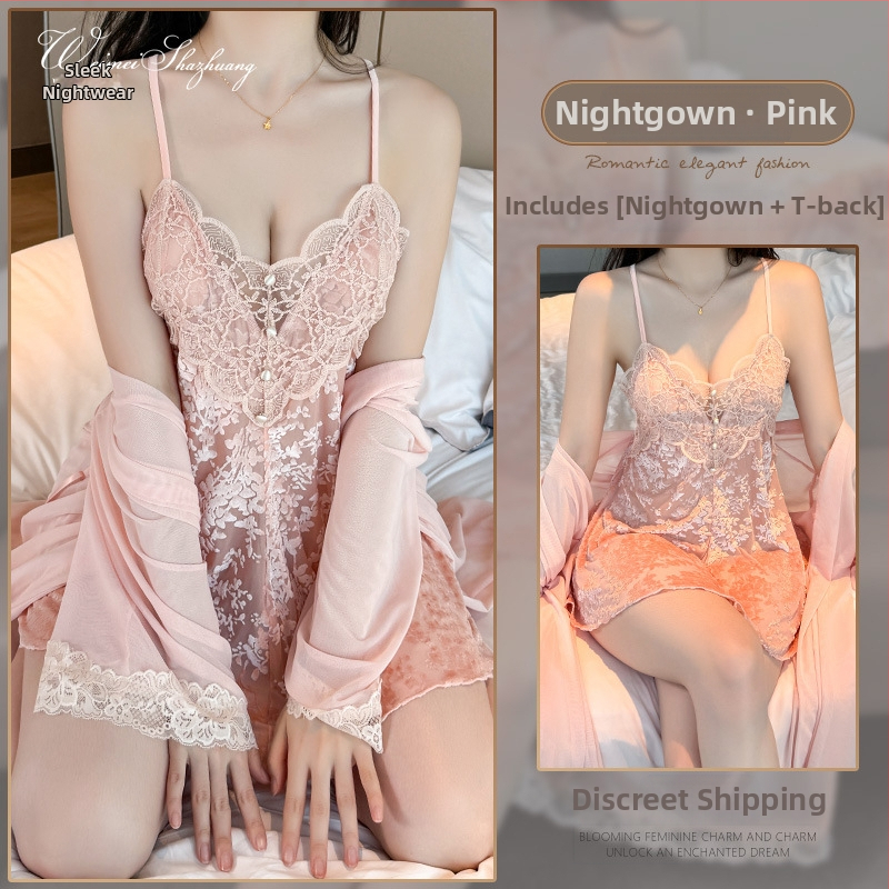 Bársonyas camisole-stílusú hálóing, V-nyakkal, fodros ujjak, szoknyahossz