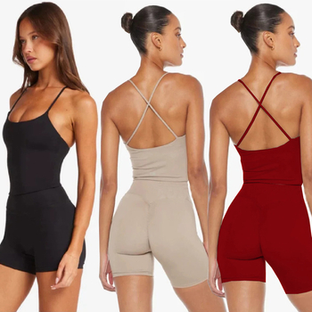 Σετ γιόγκα για γυναίκες, τοπ χωρίς μανίκια με μαξιλαράκια στήθους, ύφασμα νάιλον-ελαστάν, 3/4 σορτς