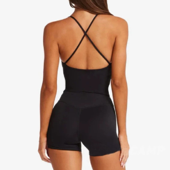 Σετ γιόγκα για γυναίκες, τοπ χωρίς μανίκια με μαξιλαράκια στήθους, ύφασμα νάιλον-ελαστάν, 3/4 σορτς