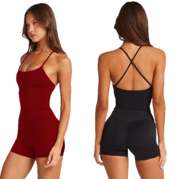 Σετ γιόγκα για γυναίκες, τοπ χωρίς μανίκια με μαξιλαράκια στήθους, ύφασμα νάιλον-ελαστάν, 3/4 σορτς