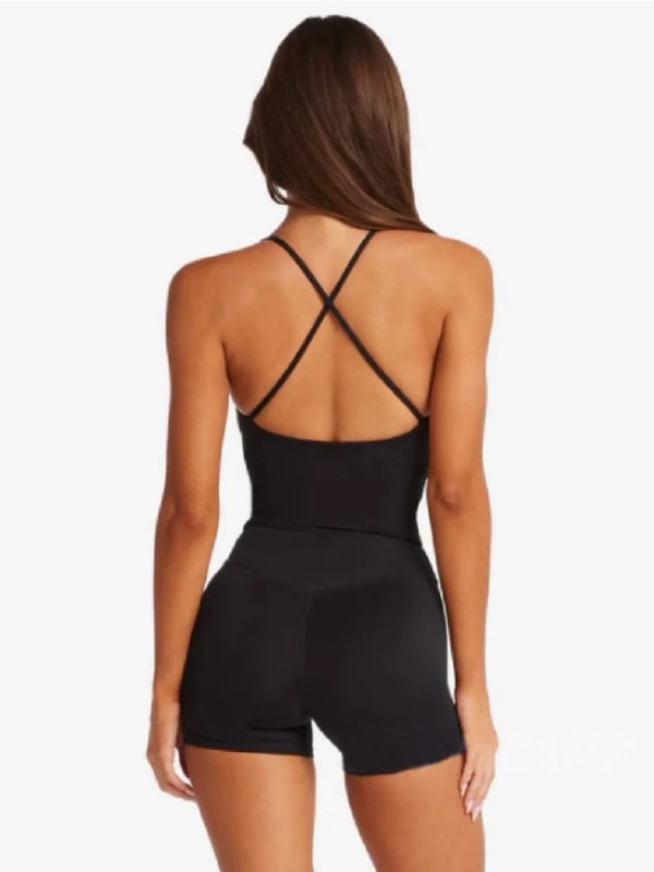 Σετ γιόγκα για γυναίκες, τοπ χωρίς μανίκια με μαξιλαράκια στήθους, ύφασμα νάιλον-ελαστάν, 3/4 σορτς