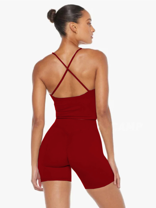 Σετ γιόγκα για γυναίκες, τοπ χωρίς μανίκια με μαξιλαράκια στήθους, ύφασμα νάιλον-ελαστάν, 3/4 σορτς