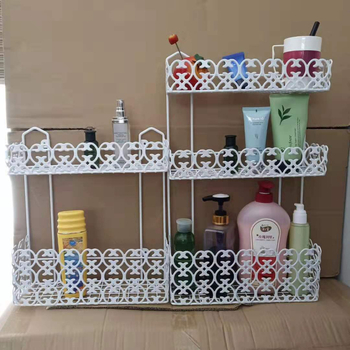 Fără găuri: Raft triunghiular pentru baie, montat în colț, din fier forjat, cu mai multe niveluri