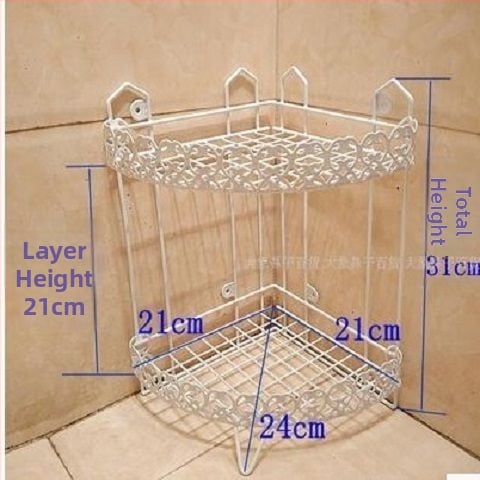 Fără găuri: Raft triunghiular pentru baie, montat în colț, din fier forjat, cu mai multe niveluri