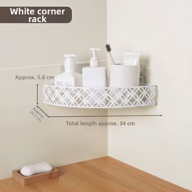 Fără găuri: Raft triunghiular pentru baie, montat în colț, din fier forjat, cu mai multe niveluri