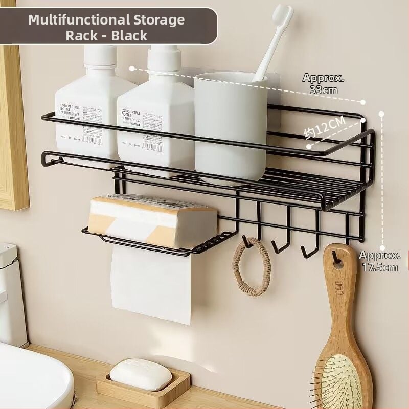 Fără găuri: Raft triunghiular pentru baie, montat în colț, din fier forjat, cu mai multe niveluri