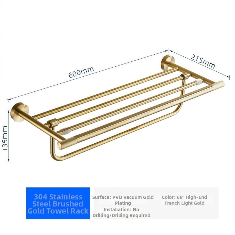 Suport de prosoape pe perete, 2 etaje, din oțel inoxidabil 304, montaj perforat, încărcare 10 kg