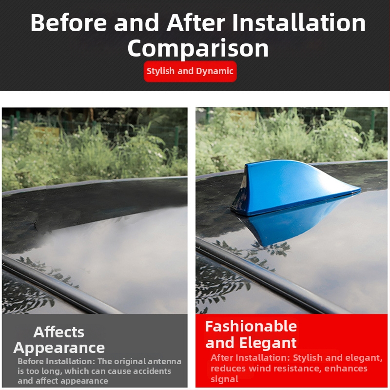 Haizivju fin antena automašīnai; Montāža: līmējama; Spriegums: 12V; Strāva: 12A; Kalpošanas laiks: 999999