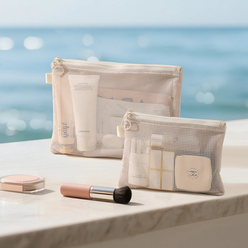 Geantă cosmetică, model Lines double zipper storage bag, pânză Oxford, multifuncțională, pentru călătorii