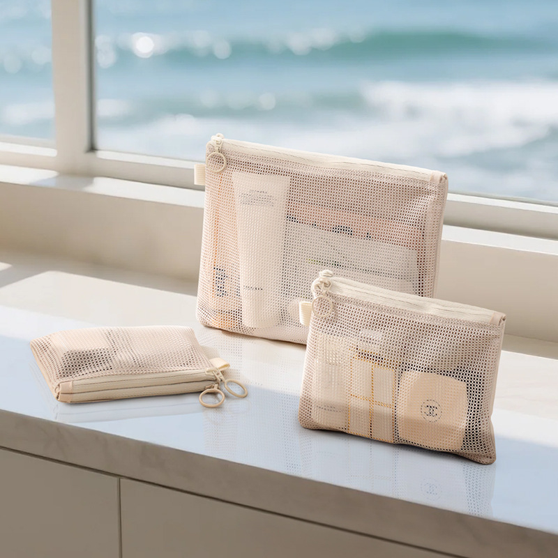 Geantă cosmetică, model Lines double zipper storage bag, pânză Oxford, multifuncțională, pentru călătorii