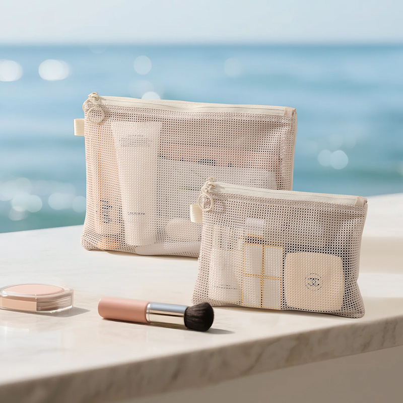 Geantă cosmetică, model Lines double zipper storage bag, pânză Oxford, multifuncțională, pentru călătorii