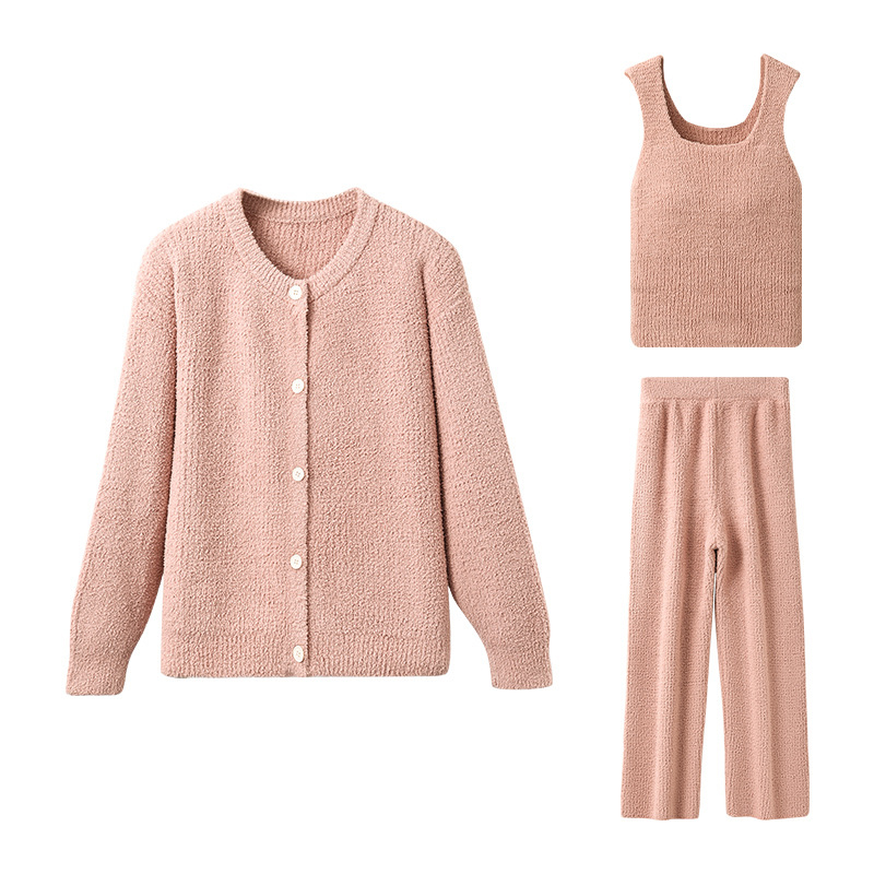 Sieviešu pusvelūra pidžamu komplekts, Korejas stilā, trīs daļas, apaļš kakla izgriezums, garas piedurknes, bikses, var nēsāt ārpus telpām