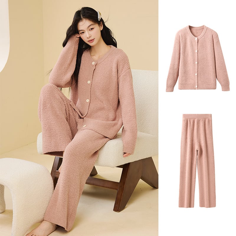 Sieviešu pusvelūra pidžamu komplekts, Korejas stilā, trīs daļas, apaļš kakla izgriezums, garas piedurknes, bikses, var nēsāt ārpus telpām