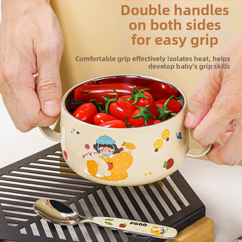 Bol pentru copii din oțel inoxidabil, formă rotundă, suprafață glazurată, design drăguț.