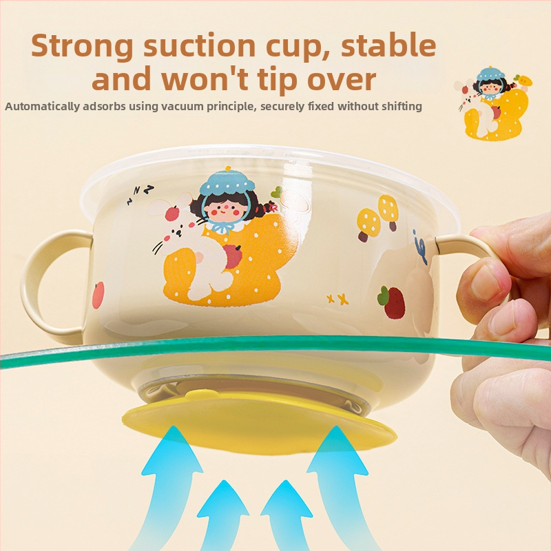 Bol pentru copii din oțel inoxidabil, formă rotundă, suprafață glazurată, design drăguț.