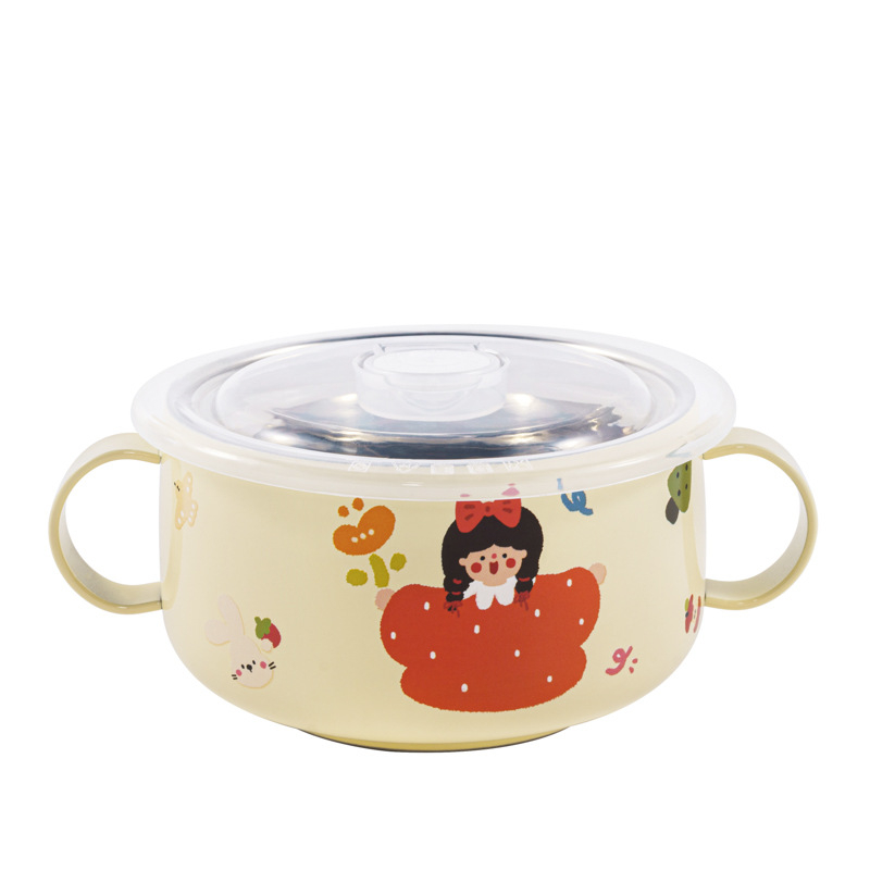 Bol pentru copii din oțel inoxidabil, formă rotundă, suprafață glazurată, design drăguț.