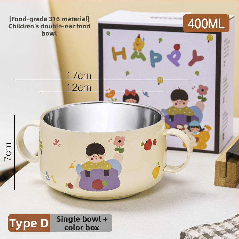 Bol pentru copii din oțel inoxidabil, formă rotundă, suprafață glazurată, design drăguț.