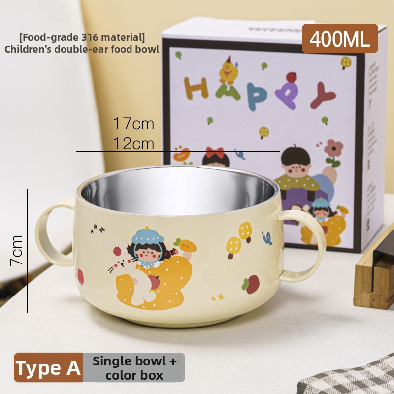 Bol pentru copii din oțel inoxidabil, formă rotundă, suprafață glazurată, design drăguț.