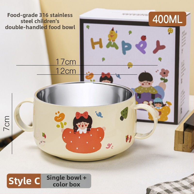 Bol pentru copii din oțel inoxidabil, formă rotundă, suprafață glazurată, design drăguț.