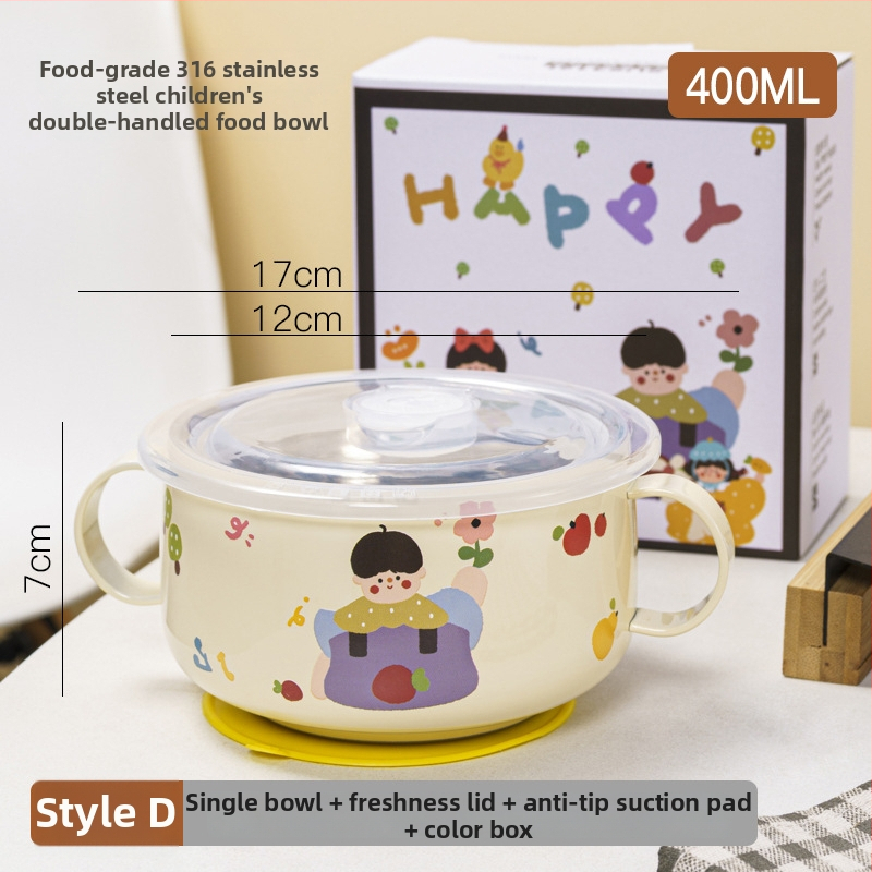 Bol pentru copii din oțel inoxidabil, formă rotundă, suprafață glazurată, design drăguț.