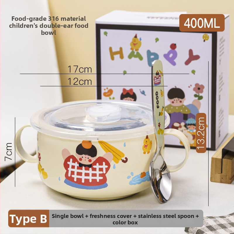 Bol pentru copii din oțel inoxidabil, formă rotundă, suprafață glazurată, design drăguț.