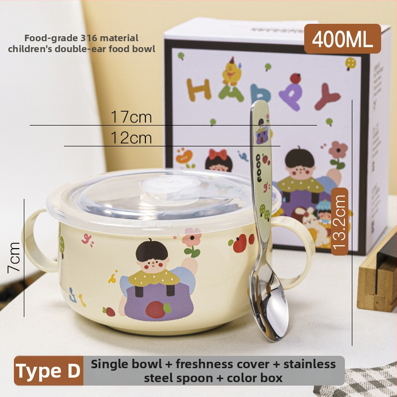 Bol pentru copii din oțel inoxidabil, formă rotundă, suprafață glazurată, design drăguț.