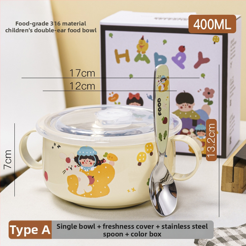 Bol pentru copii din oțel inoxidabil, formă rotundă, suprafață glazurată, design drăguț.